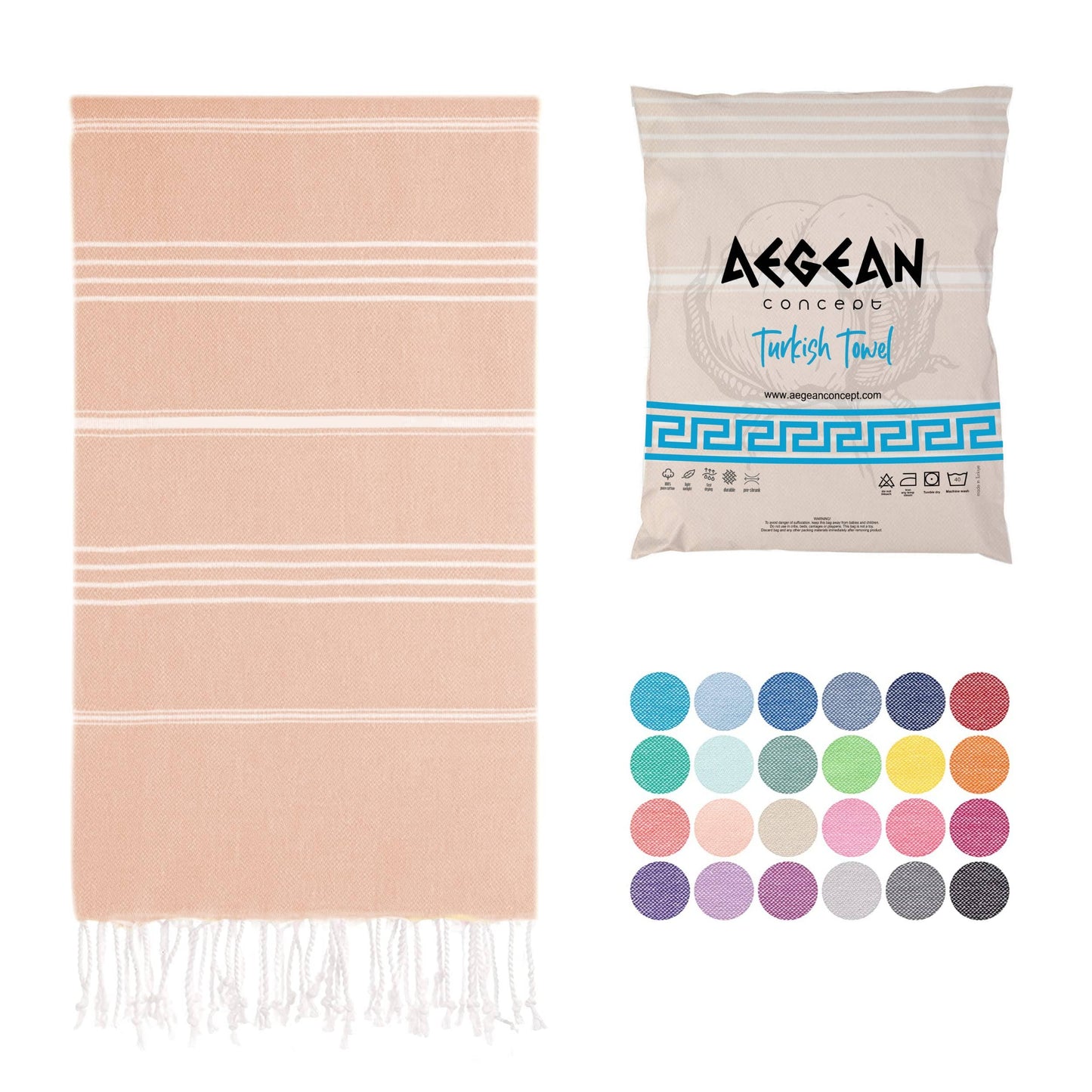 Aegean Concept Turkish Beach Towel, Oversized, Quick-Dry
