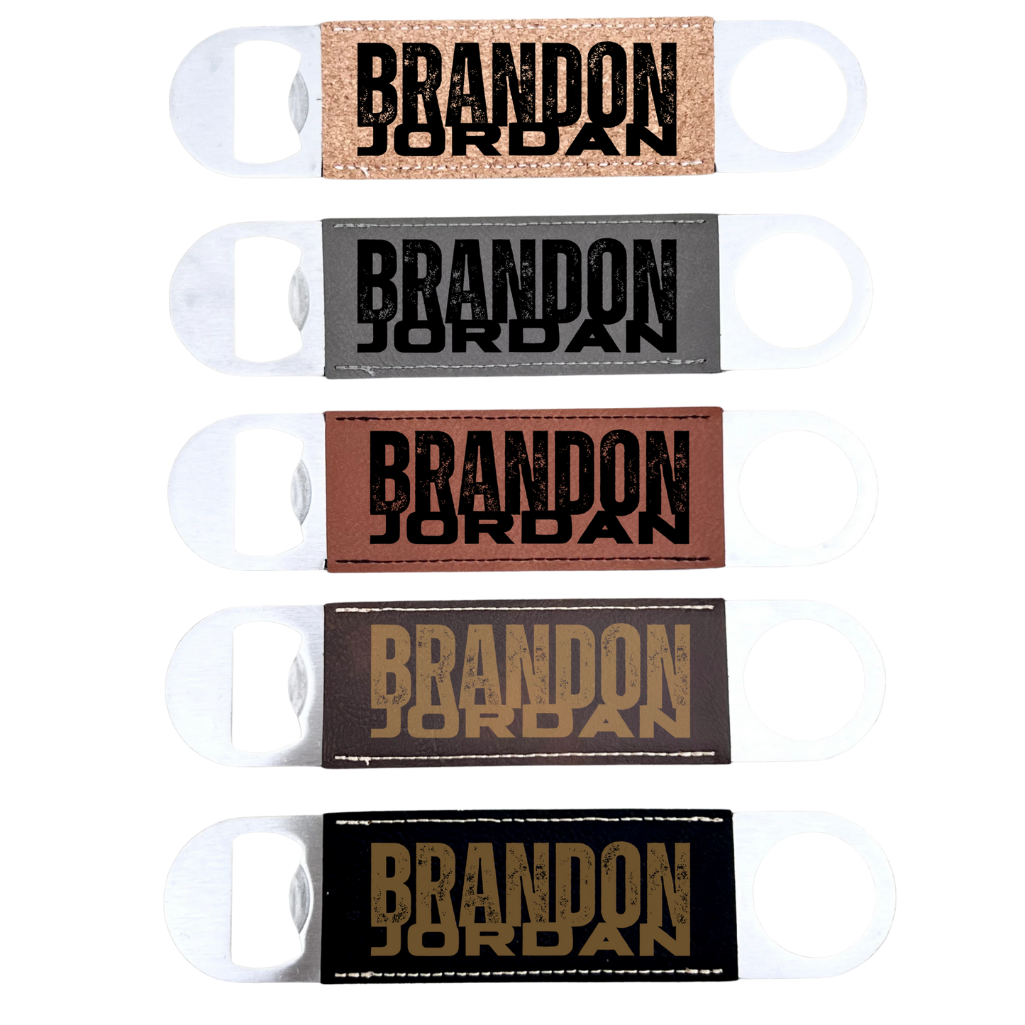 Laserable Leatherette/Cork Paddle Style Bottle Opener