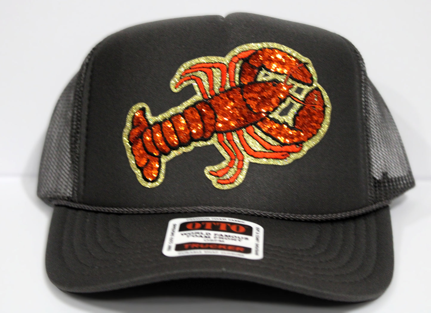 Viral Crawfish Sequin Foam Truck Hats Charcoal