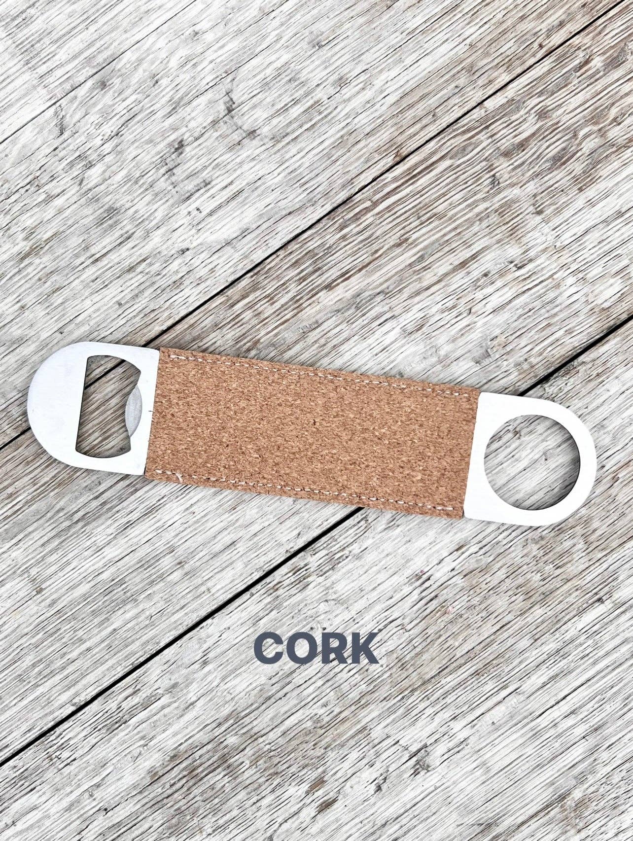 Laserable Leatherette/Cork Paddle Style Bottle Opener