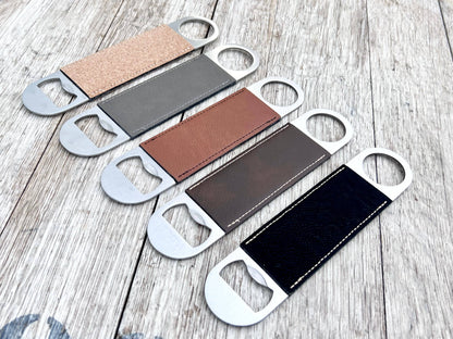 Laserable Leatherette/Cork Paddle Style Bottle Opener