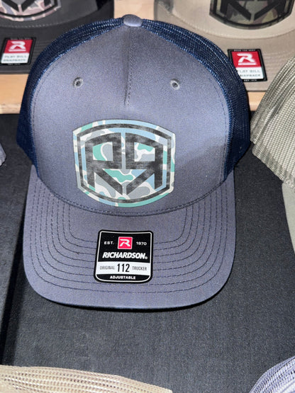 Charcoal/Black- Aqua Camo Leather - Richardson 112