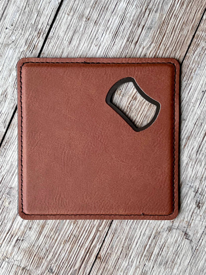 Laserable Leatherette Coaster Bottle Opener