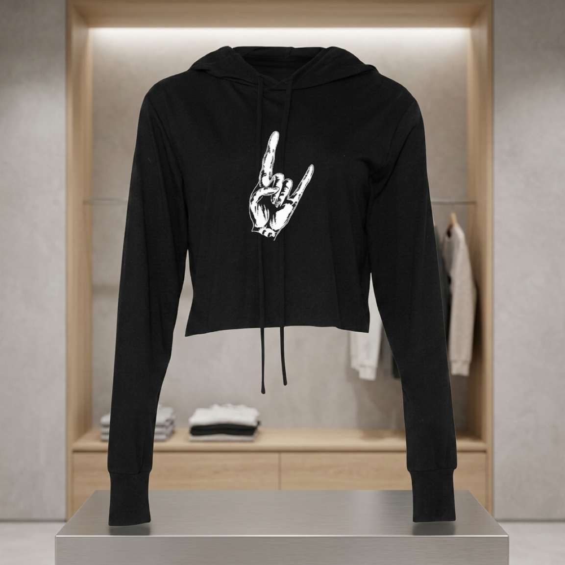 SB Creations Cropped Lightweight T-Shirt Hoodie - Black