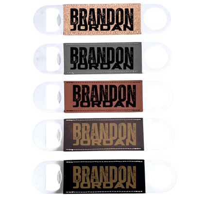 Laserable Leatherette/Cork Paddle Style Bottle Opener