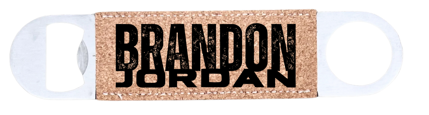 Laserable Leatherette/Cork Paddle Style Bottle Opener
