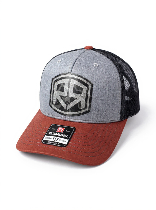 Richardson 112 - River & Ray Logo - Heather Gray/Charcoal/Rust