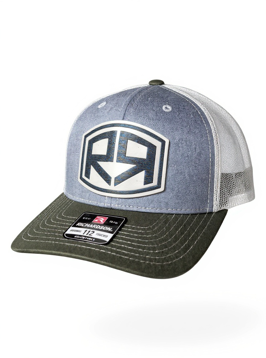 Richardson 112 - River & Ray Logo - Heather Gray/White/Olive