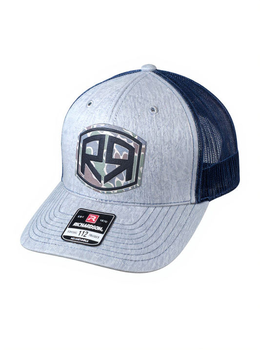 Richardson 112 - River & Ray Logo - Heather Gray/Navy