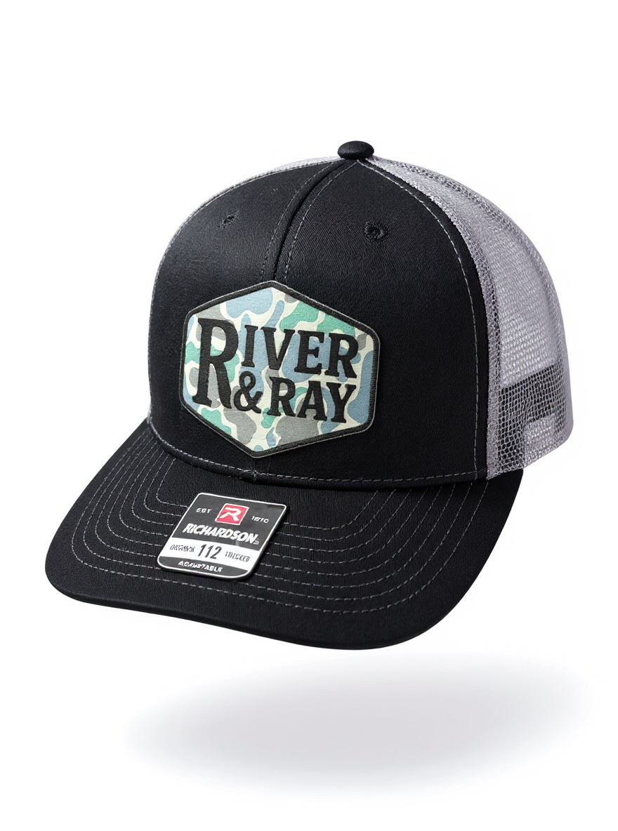 Richardson 112 - River & Ray Logo - Black/Charcoal