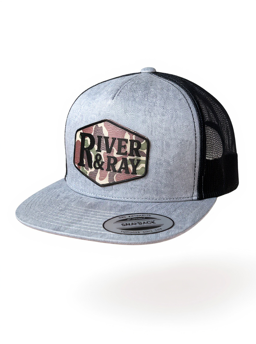 YP 6006 - Flat Bill - River & Ray Logo - Heather Gray/Black