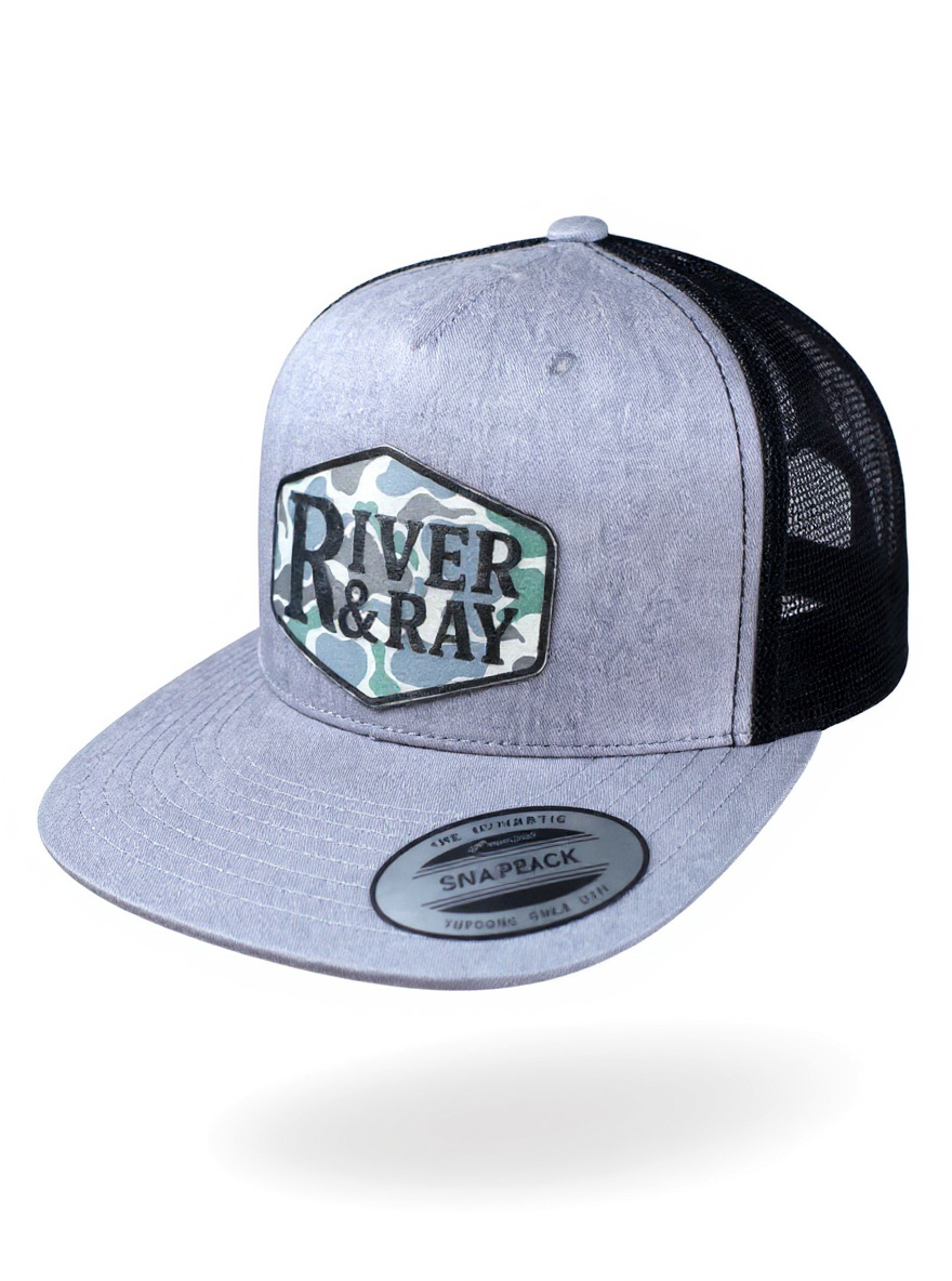YP 6006 - Flat Bill - River & Ray Logo - Heather Gray/Black