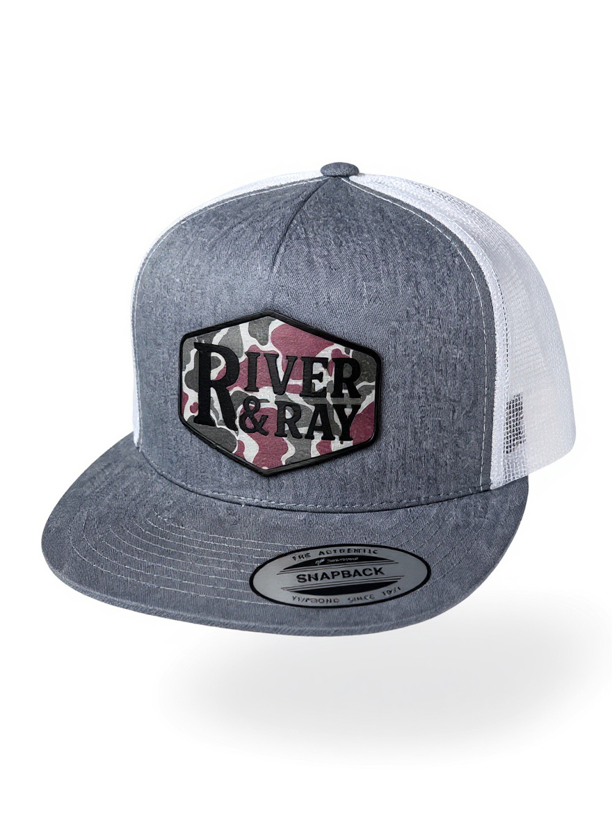 YP 6006 - Flat Bill  - River & Ray Logo - Heather Gray/White