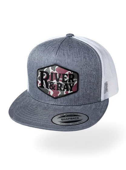 YP 6006 - Flat Bill  - River & Ray Logo - Heather Gray/White