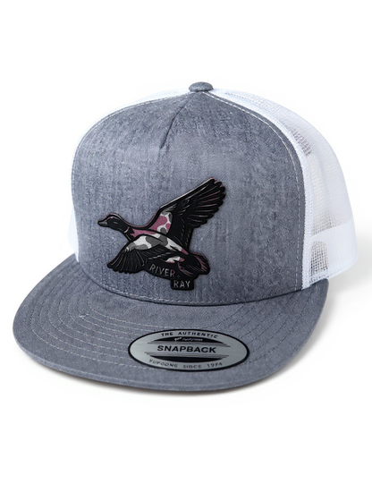 YP 6006 - Flat Bill  - River & Ray Logo - Heather Gray/White