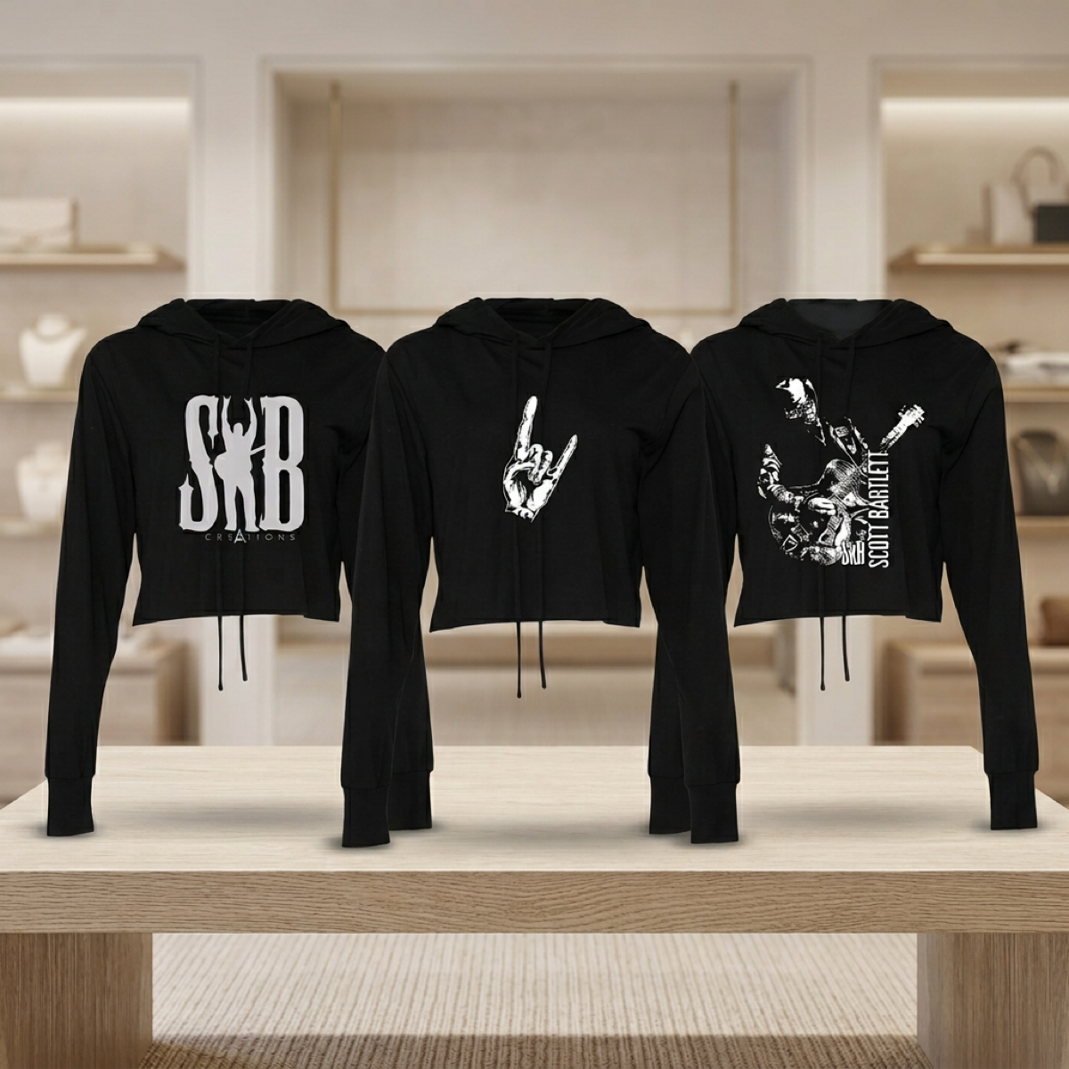 SB Creations Cropped Lightweight T-Shirt Hoodie - Black
