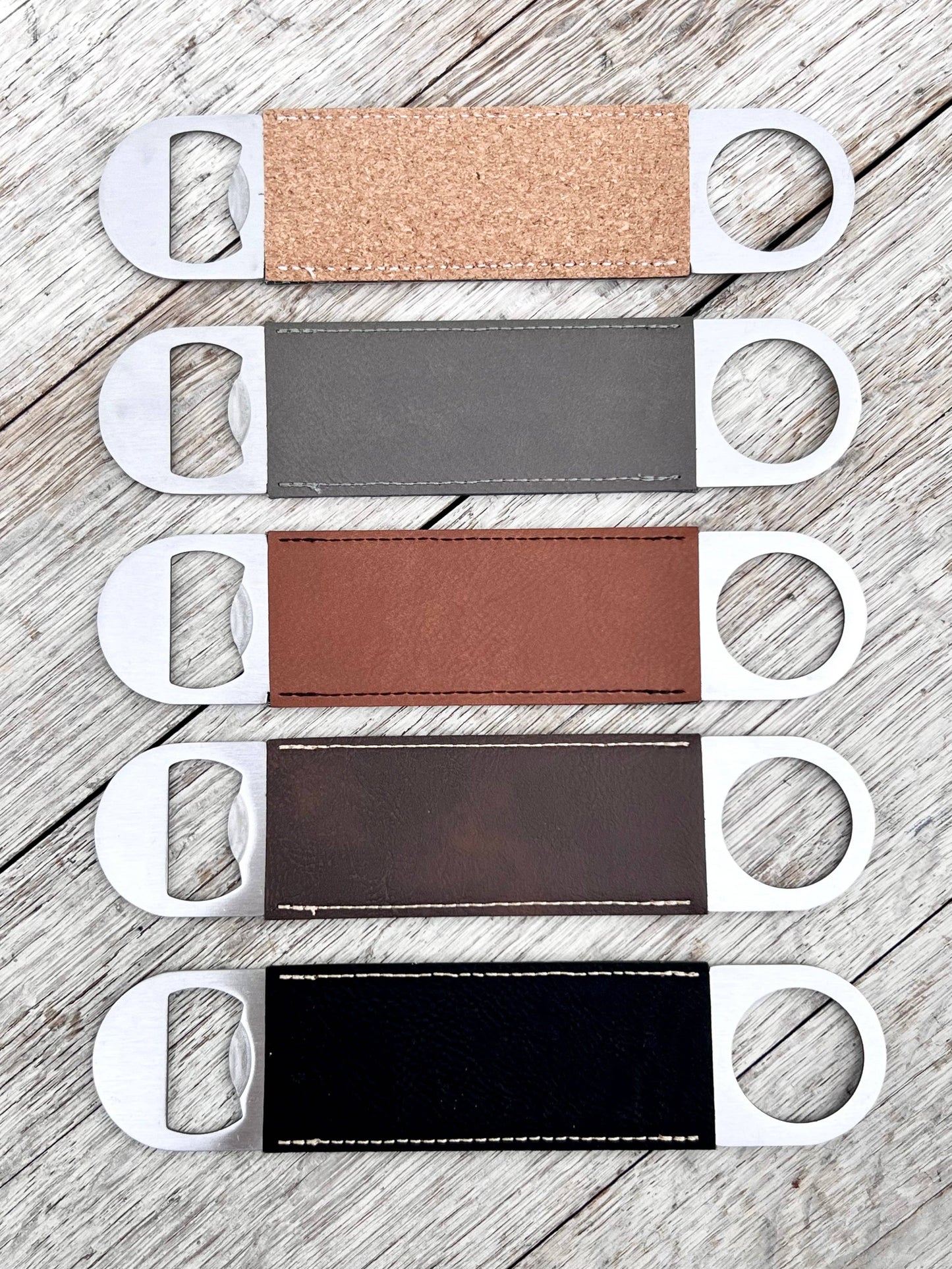 Laserable Leatherette/Cork Paddle Style Bottle Opener