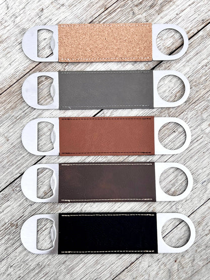 Laserable Leatherette/Cork Paddle Style Bottle Opener